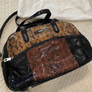 DKNY Domed Satchel Bag Leather Handbag Purse Multicolor Dual Zippers Strap NWOT